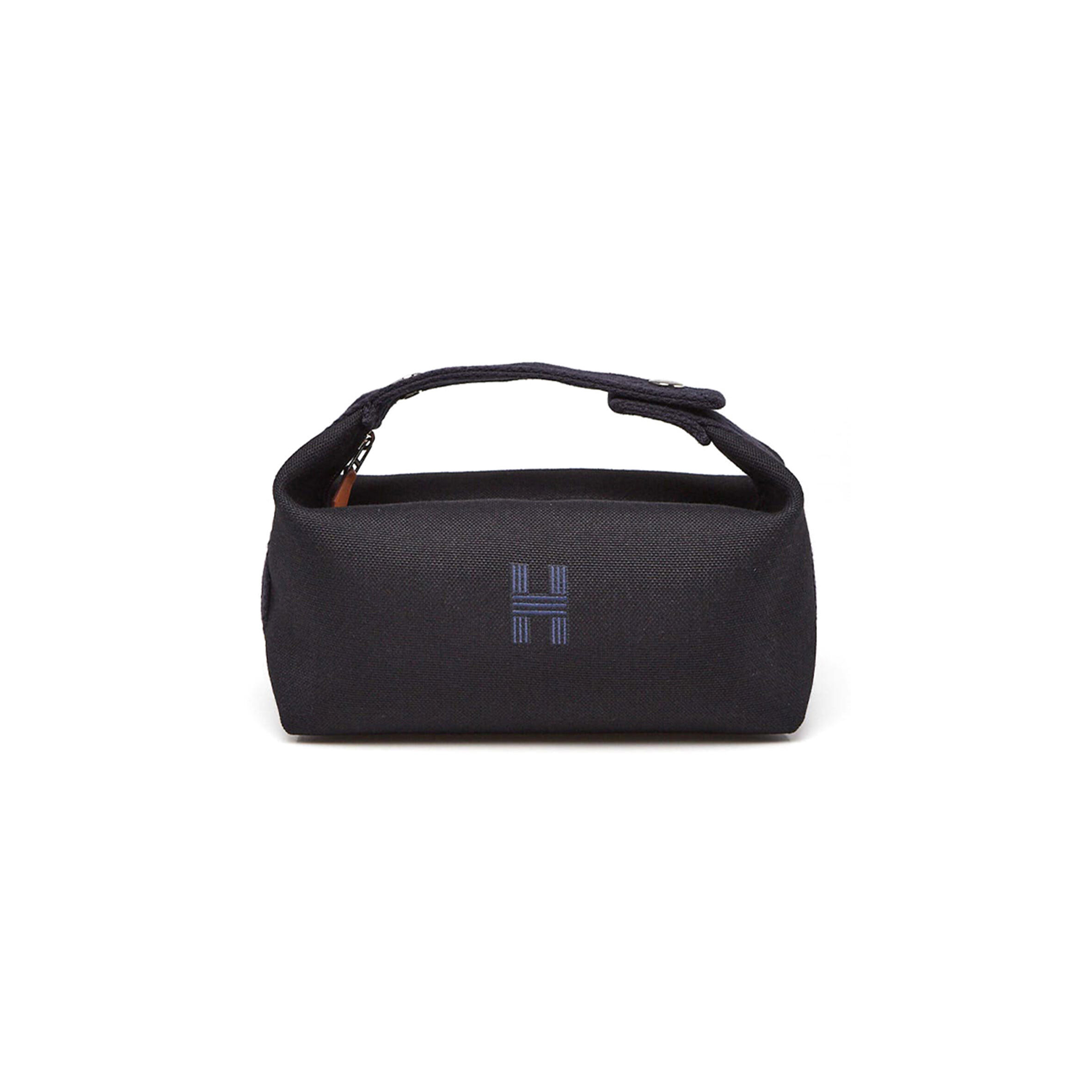 HERMÈS BLEU NUIT BLACK COTTON CANVAS SMALL MODEL BRIDE-A-BRAC CASE (25*21*14cm)